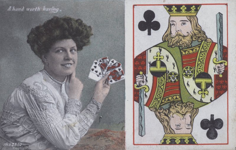 Woman with Playing Cards and the King of Clubs by English School