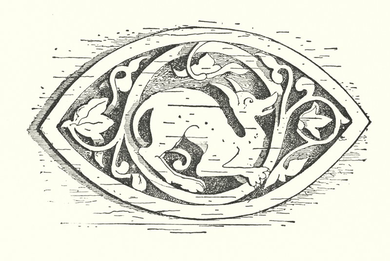 Wood carving: Dog (engraving) by English School