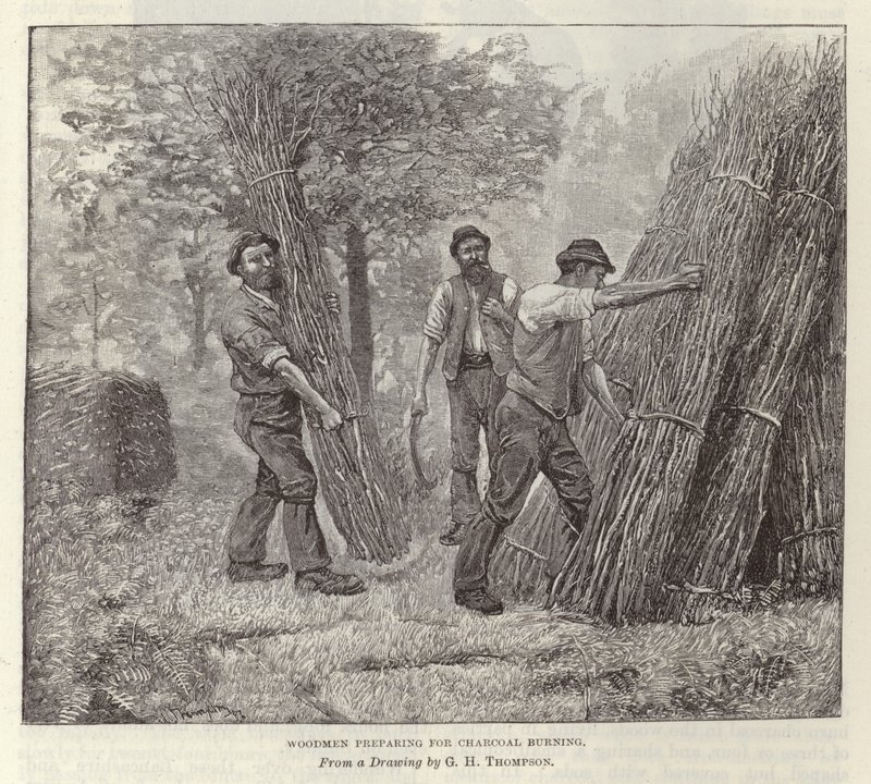 Woodmen Preparing for Charcoal Burning by English School