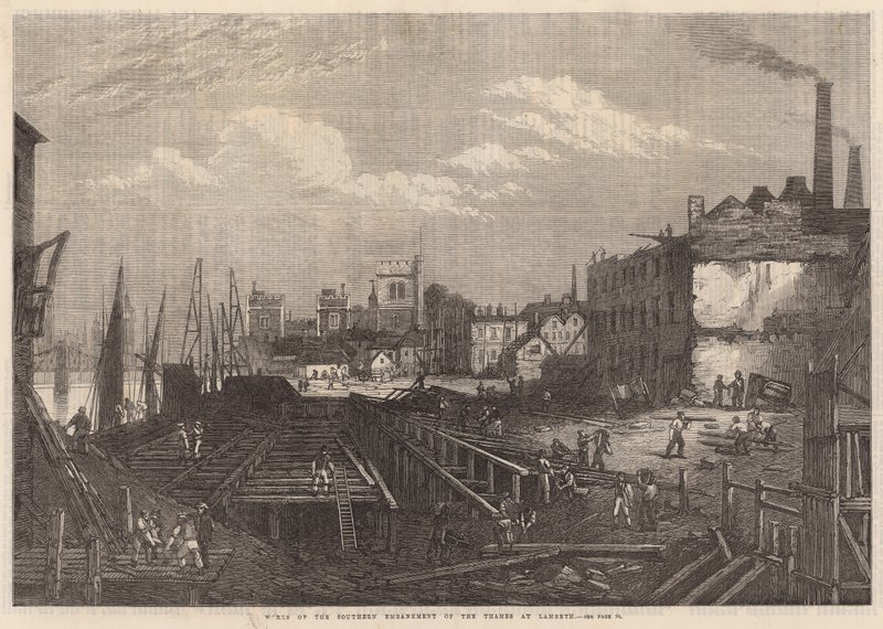 Works of the southern Embankment of the Thames at Lambeth by English School