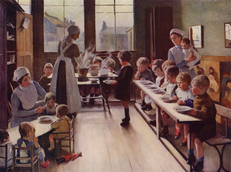 Young children at mealtime in a day nursery by English School