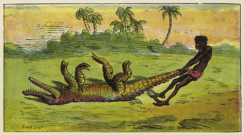 Ashanti Man Dragging a Sleeping Crocodile by the Tail by Ernest Henry Griset