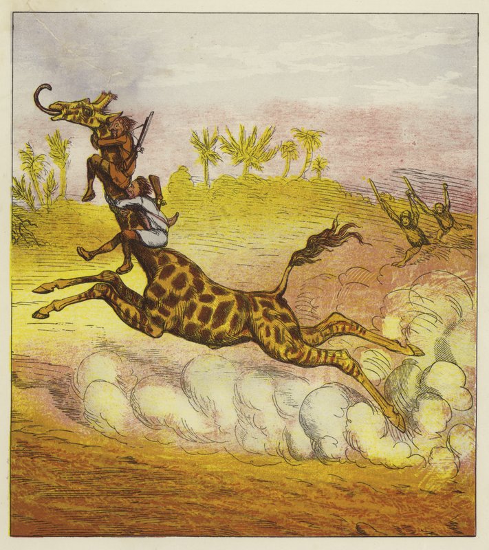 The Brothers Bold Escape the Gorillas by Riding a Giraffe by Ernest Henry Griset
