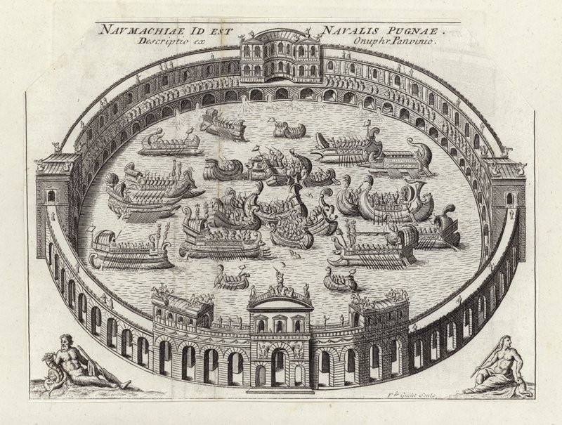 Naval Battle Inside a Roman Arena by Etienne (after) Duperac