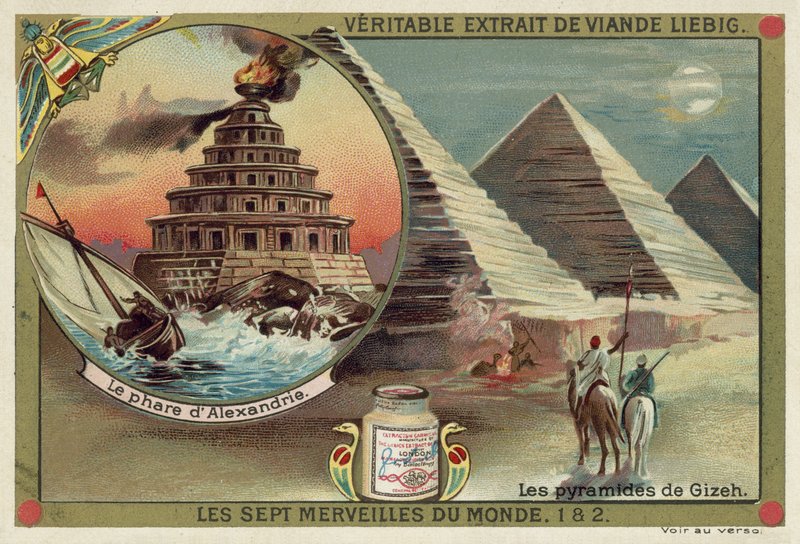 The Lighthouse of Alexandria and the Pyramids of Giza, Egypt by European School