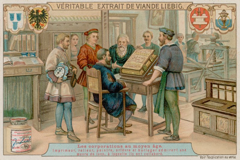 A Printer, Bookbinder, Painter, Goldsmith and Watchmaker Admire a Luxury Book They Have Worked on Together by European School