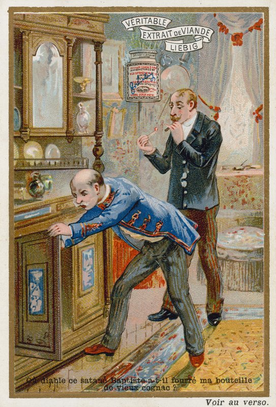 A man searching for a bottle of vintage brandy by European School
