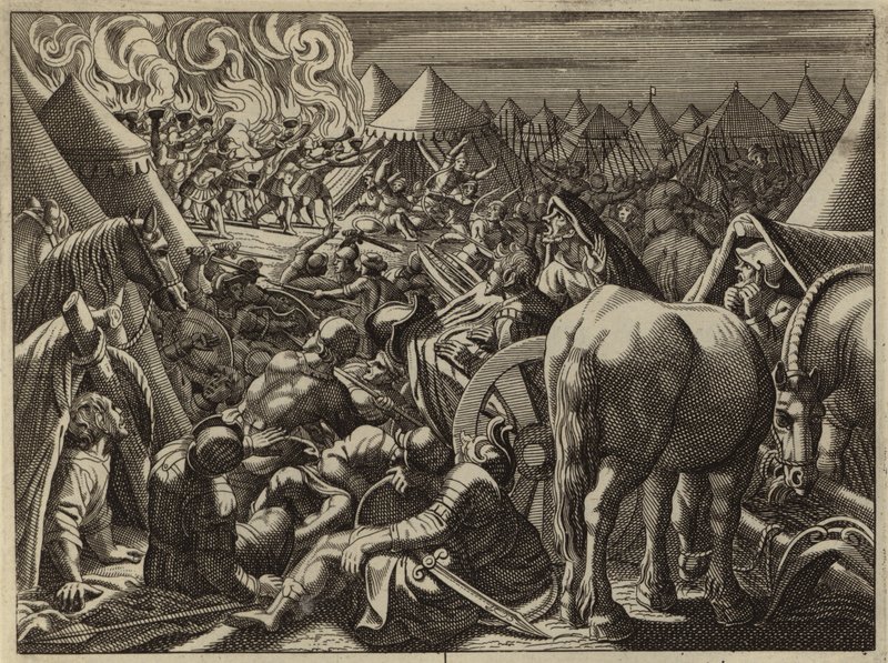 Attack on the Camp of Midian by the 300 Soldiers Chosen by Gideon by European School