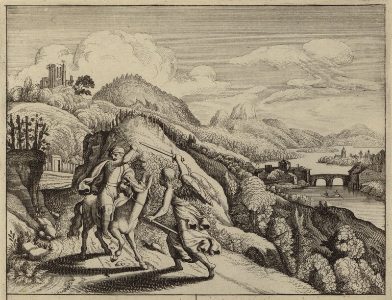 Balaam rebuked by his donkey while on his way to Balak, King of Moab by European School