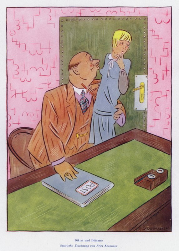 Dictation, Satirical Drawing on the Sexual Abuse of Women in the Workplace by European School