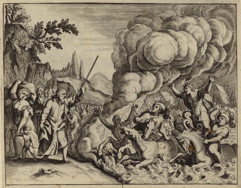Drowning of the army of Pharaoh in the waters of the Red Sea by European School