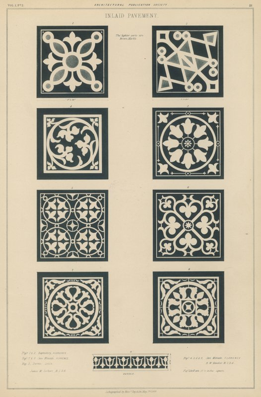 Examples of Inlaid Pavement from the Baptistery and the Church of San Miniato al Monte, Florence, and the Cathedral of Lucca, Italy by European School