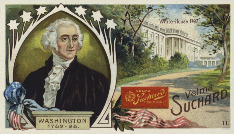 George Washington, first President of the United States and the White House, Washington DC by European School