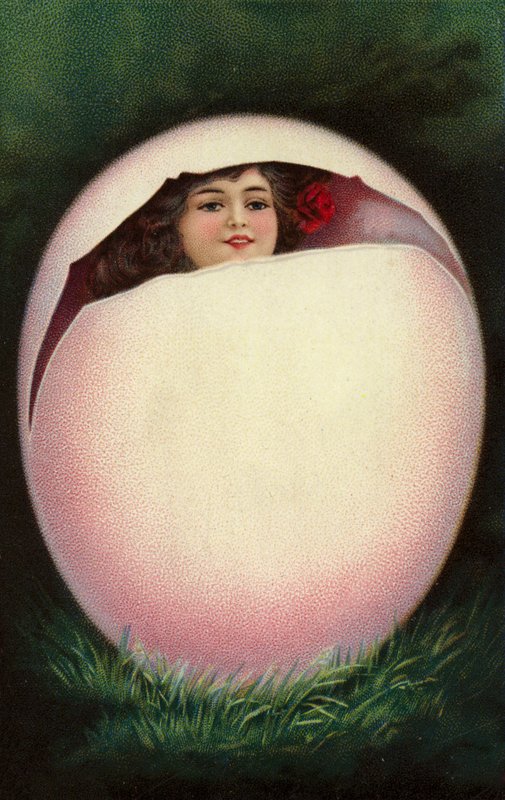 Girl Hatching from Easter Egg by European School
