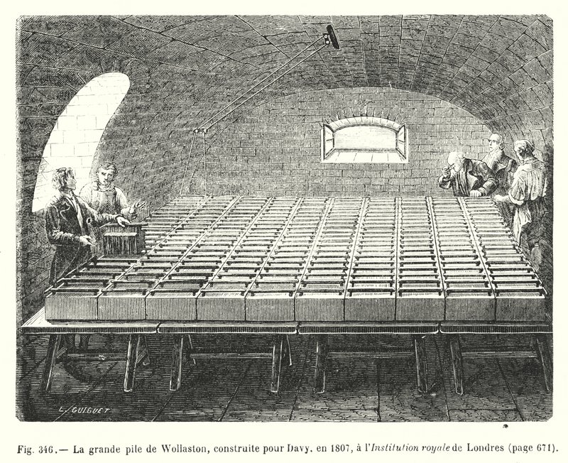 The Great Wollaston Pile, Built for Davy, in 1807, at the Royal Institution of London (engraving) by European School