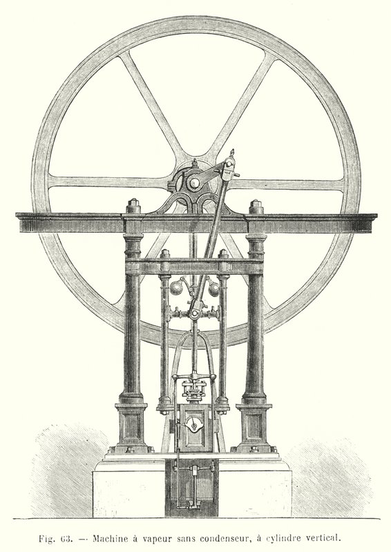 Steam Engine without Condenser, with Vertical Cylinder (engraving) by European School