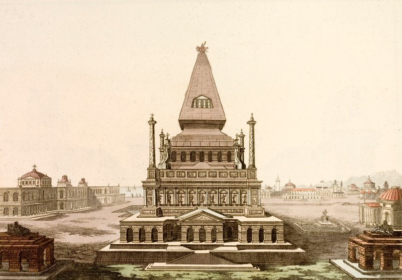 Mausoleum at Halicarnassus, tomb of the Persian satrap Mausolus, one of the Seven Wonders of the Ancient World by European School