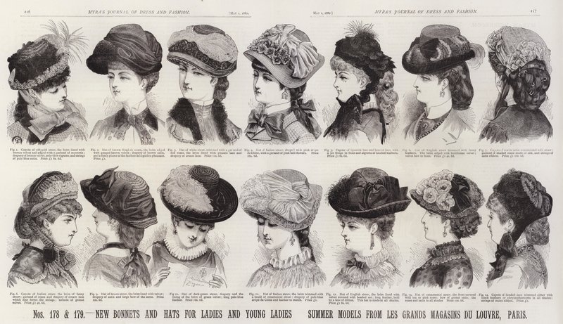 New Bonnets and Hats for Ladies and Young Ladies; Summer Models from Les Grands Magasins Du Louvre, Paris by European School