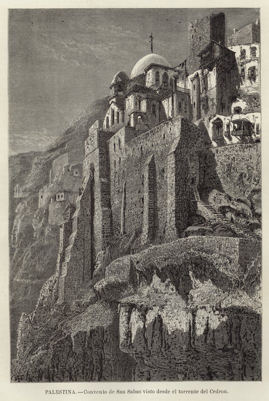 Palestine, Monastery of Saint Sabas Viewed from the Kidron Stream by European School