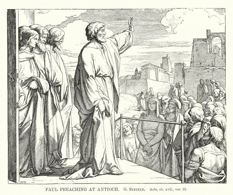 Paul Preaching at Antioch, Acts, ch xvii, ver 22 by European School