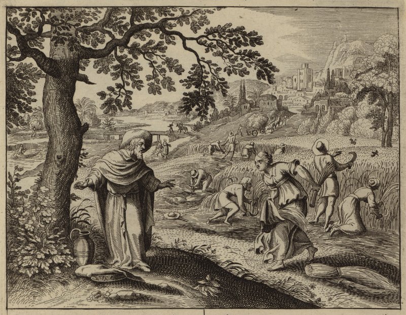 Ruth Meeting Boaz While Gleaning in His Field by European School