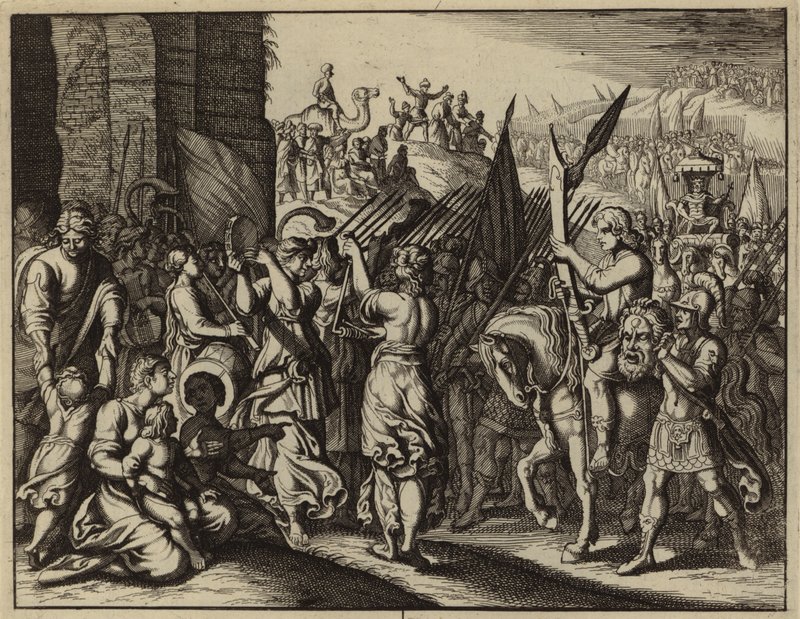 Saul Accompanying David with the Head of Goliath by European School