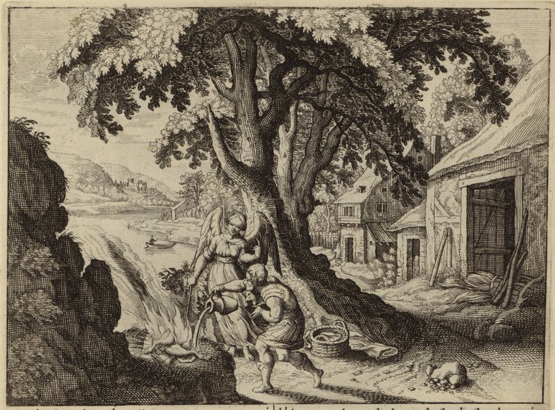 The Angel of the Lord Appearing to Gideon (engraving) by European School