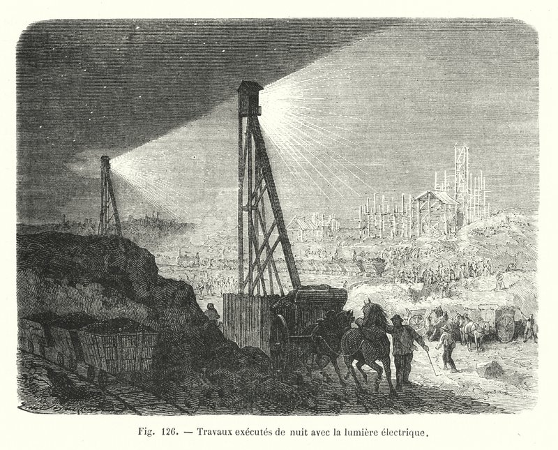 Night Work with Electric Light (engraving) by European School