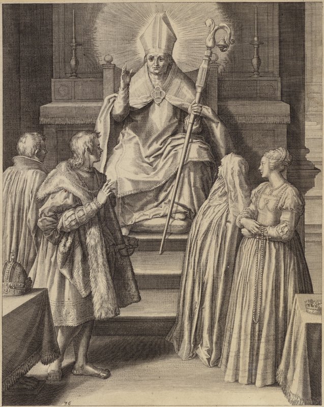 A Figure in Episcopal Robes Sits Enthroned with a Halo Emanating from His Head by Flemish School