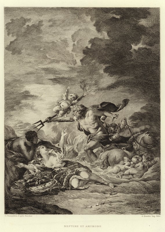 Neptune and Amymone (engraving) by Francois (after) Boucher