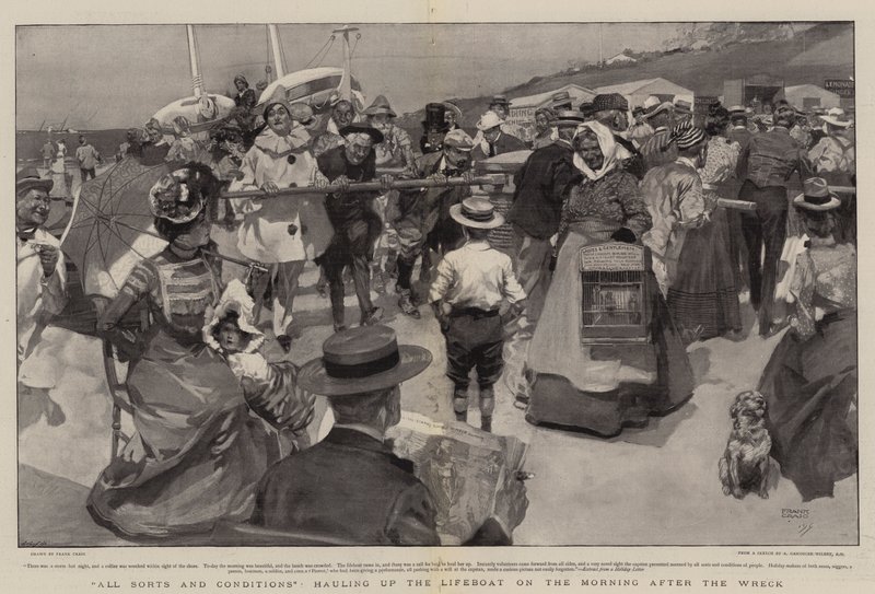 All Sorts and Conditions, hauling up the Lifeboat on the Morning after the Wreck by Frank Craig