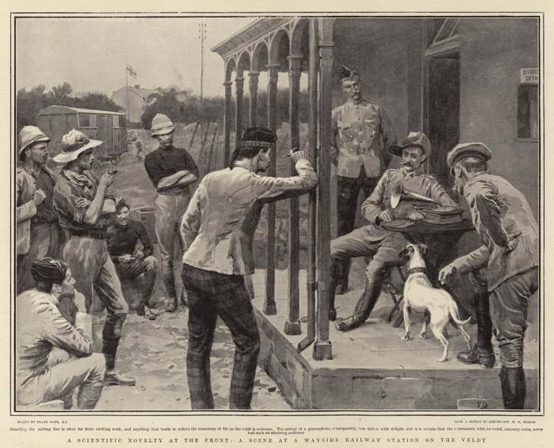 A Scientific Novelty at the Front, a Scene at a Wayside Railway Station on the Veldt by Frank Dadd