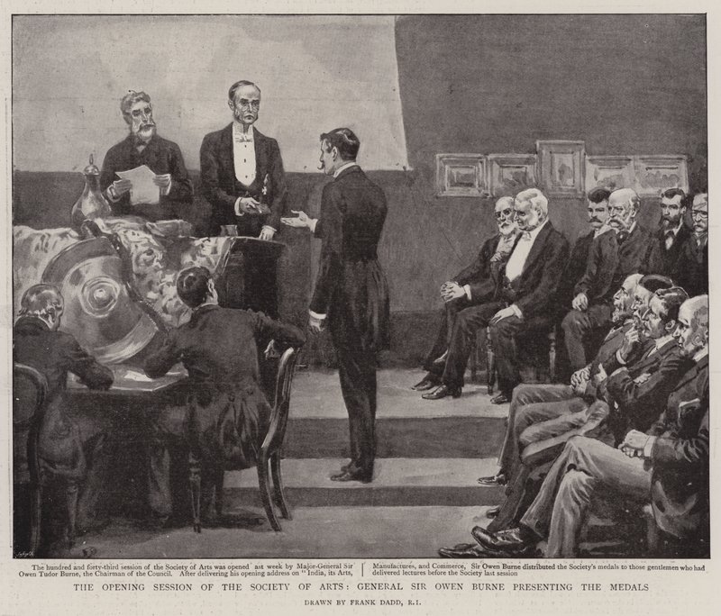 The Opening Session of the Society of Arts, General Sir Owen Burne Presenting the Medals by Frank Dadd