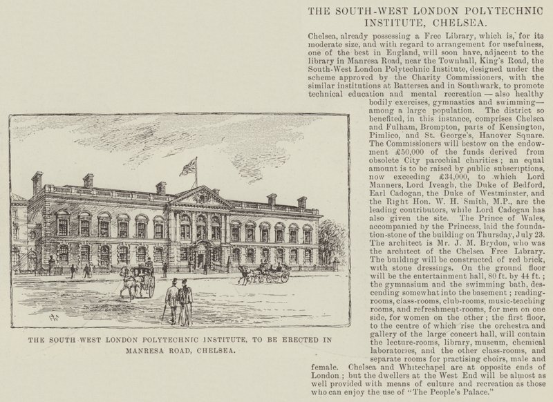 The South West London Polytechnic Institute, to be erected in Manresa Road, Chelsea by Frank Watkins
