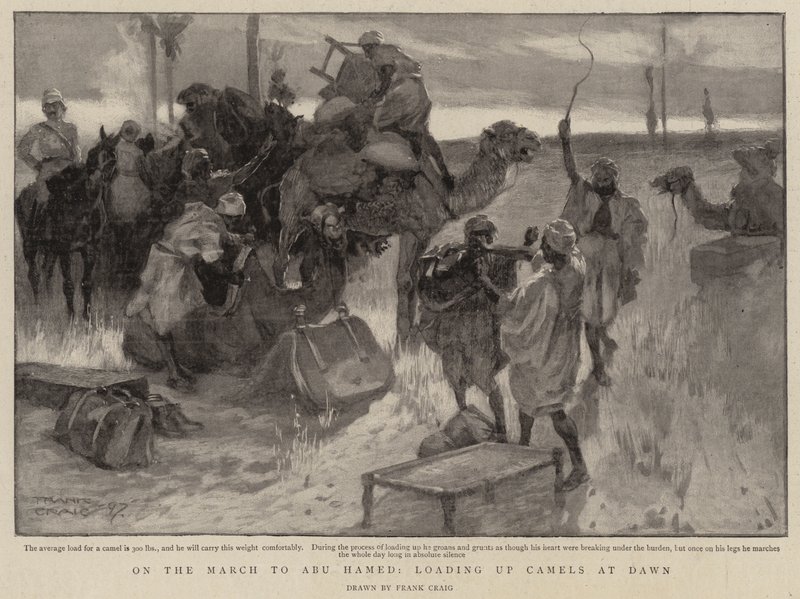 On the March to Abu Hamed, Loading up Camels at Dawn by Frank Craig