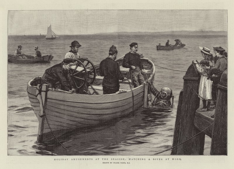 Holiday Amusements at the Seaside, watching a Diver at Work by Frank Dadd
