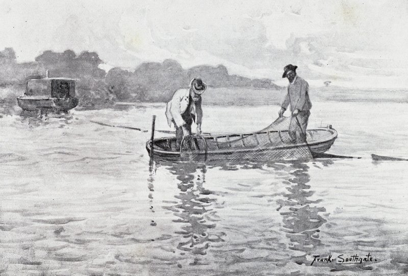 Norfolk Broads: Hauling up the Eel-Pods by Frank Southgate