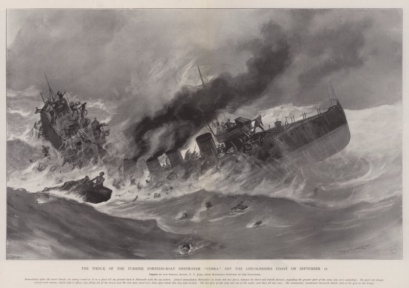 The Wreck of the Turbine Torpedo-Boat Destroyer Cobra off the Lincolnshire Coast on 18 September by Fred T. Jane