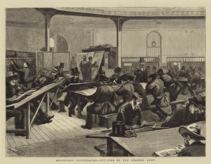 Melbourne Illustrated, Interior of the Reading Room by Frederic Villiers