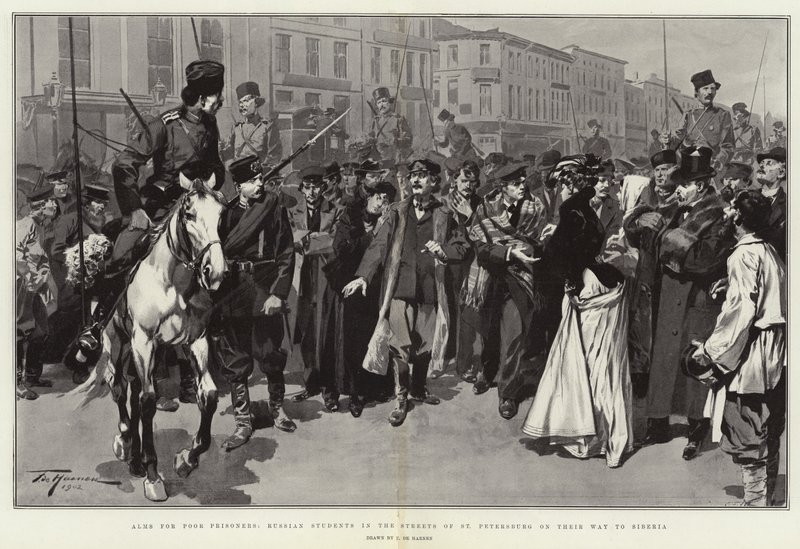 Alms for Poor Prisoners, Russian Students in the Streets of St Petersburg on their Way to Siberia by Frederic de Haenen