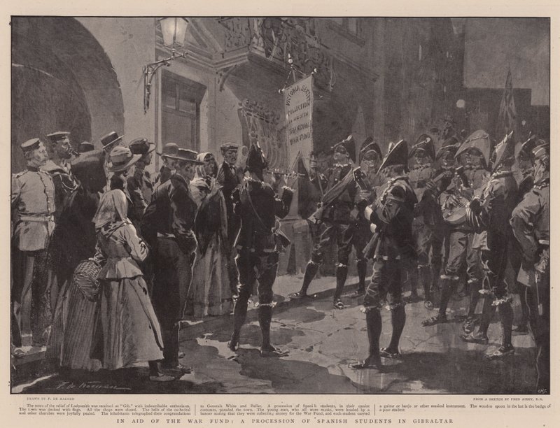 In Aid of the War Fund, a Procession of Spanish Students in Gibraltar by Frederic de Haenen