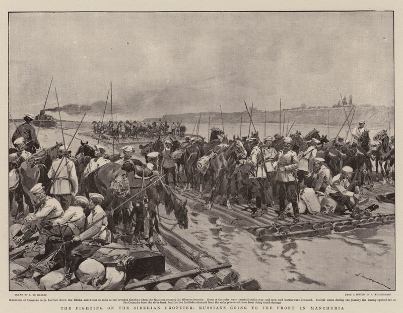 The Fighting on the Siberian Frontier, Russians going to the Front in Manchuria by Frederic de Haenen