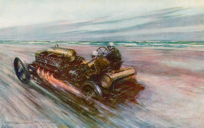 The famous "200" Darracq with which Sir Algernon Guinness achieved 120 mph in 1908 by Frederick Gordon (after) Crosby
