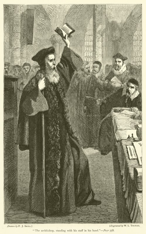 The archbishop, standing with his staff in his hand by Frederick John Skill