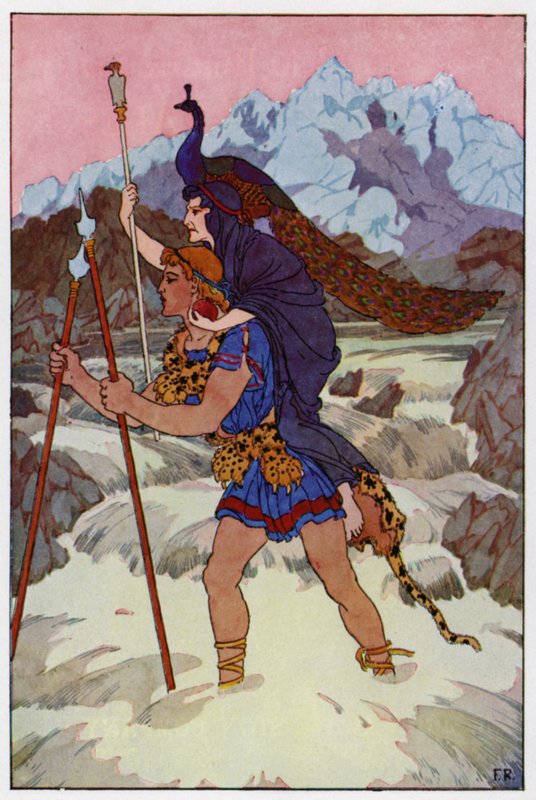 Lifting the old woman from the ground, Jason stepped boldly into the raging and foamy current by Frederick Richardson