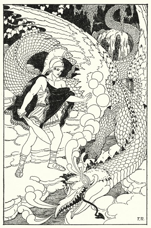When the dragon caught sight of Cadmus, he set up another abominable hiss by Frederick Richardson