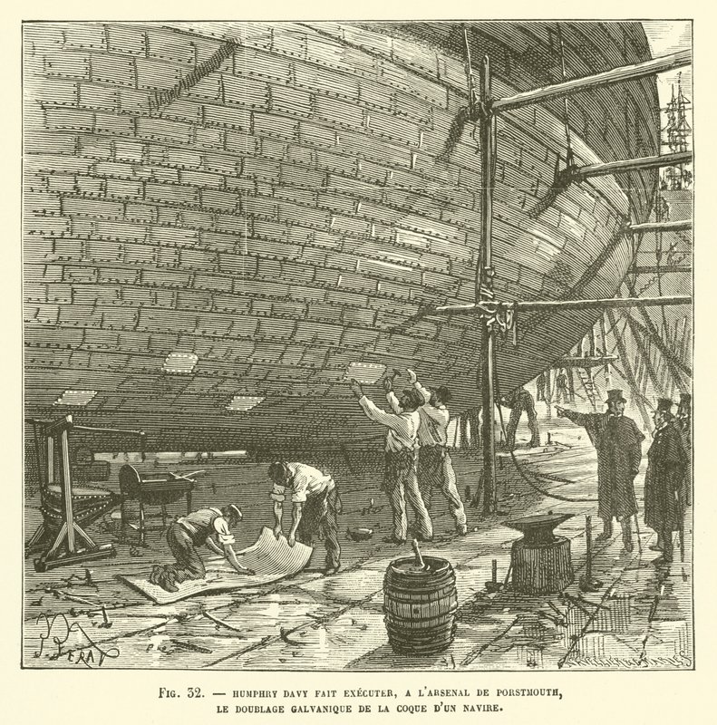 Humphry Davy Oversees Galvanic Plating of a Ship