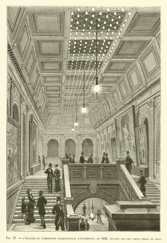 The Staircase of the International Electricity Exhibition, 1881, Lit by Edison and Swan Lamps by French School