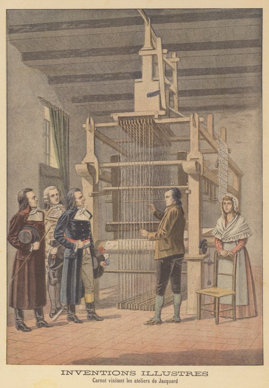 Lazare Carnot visiting the workshop of Jacquard in Lyon, 1801 by French School