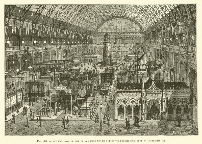 Daytime Overview of the Great Nave of the Electricity Exhibition, Taken from the East End by French School